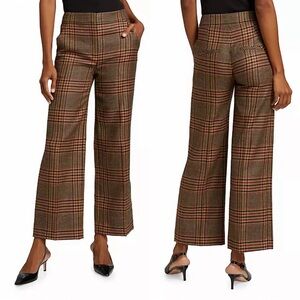Veronica Beard Plaid Wide Leg Pants - Brown and Red